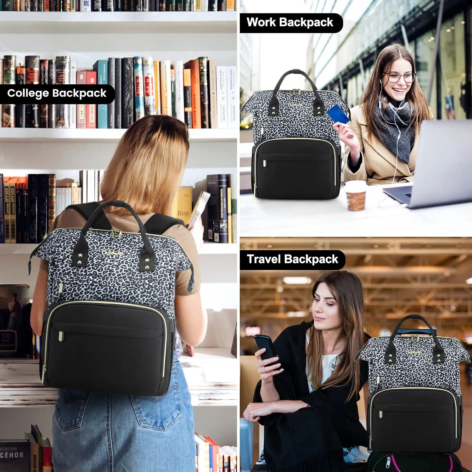 LOVEVOOK College Laptop Backpack, 15.6 Inch Travel Backpack for College, Waterproof Work Backpack Woman for Teacher Nurse Anti-theft Travel Back Pack, Gifts for Women, Grey Leopard
