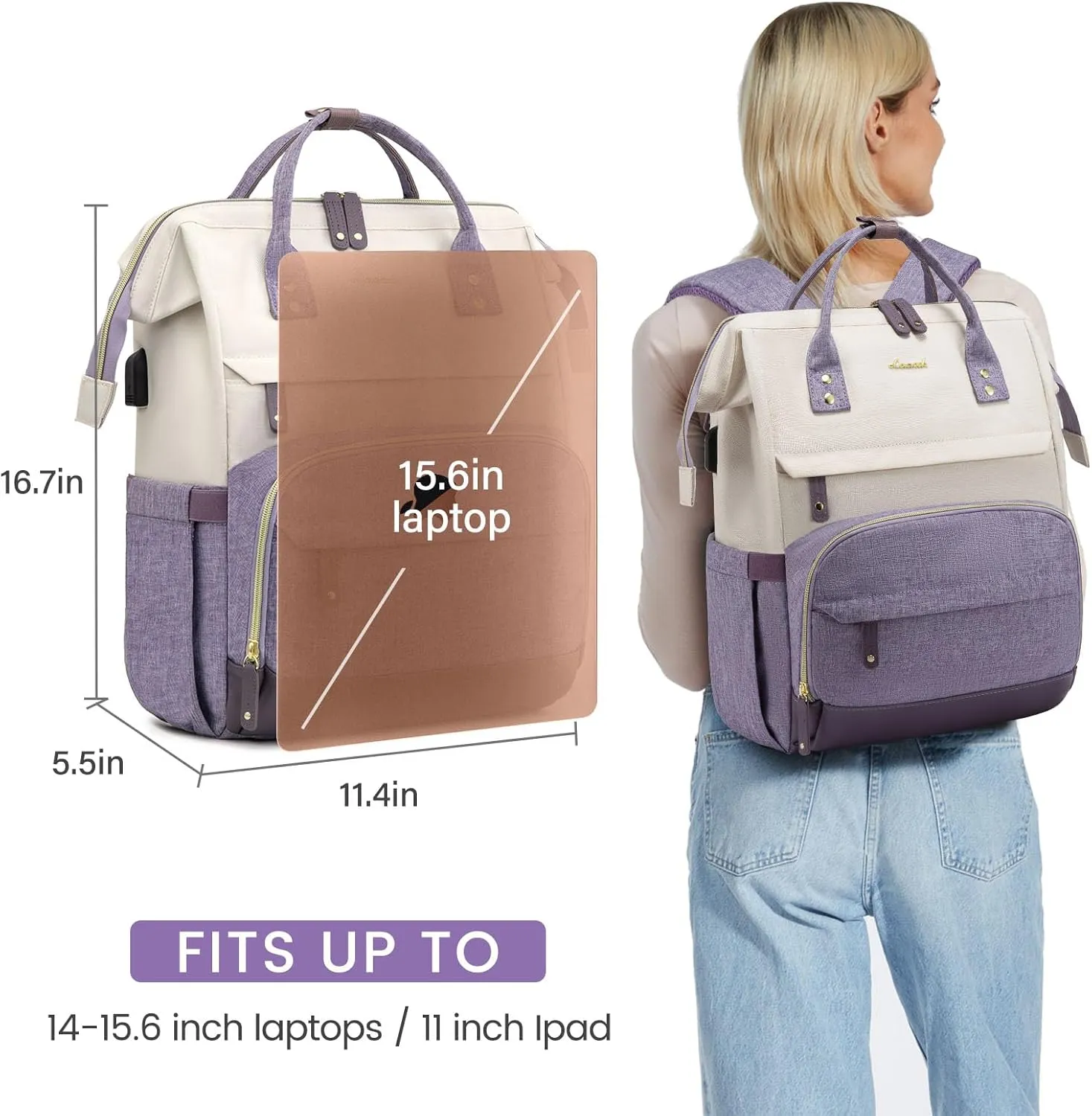 LOVEVOOK Laptop Backpack for Women, 15.6 Inch Work Business Backpacks Purse with USB Port, Large Capacity Nurse Bag College Bookbag for School, Waterproof Casual Daypack for Travel