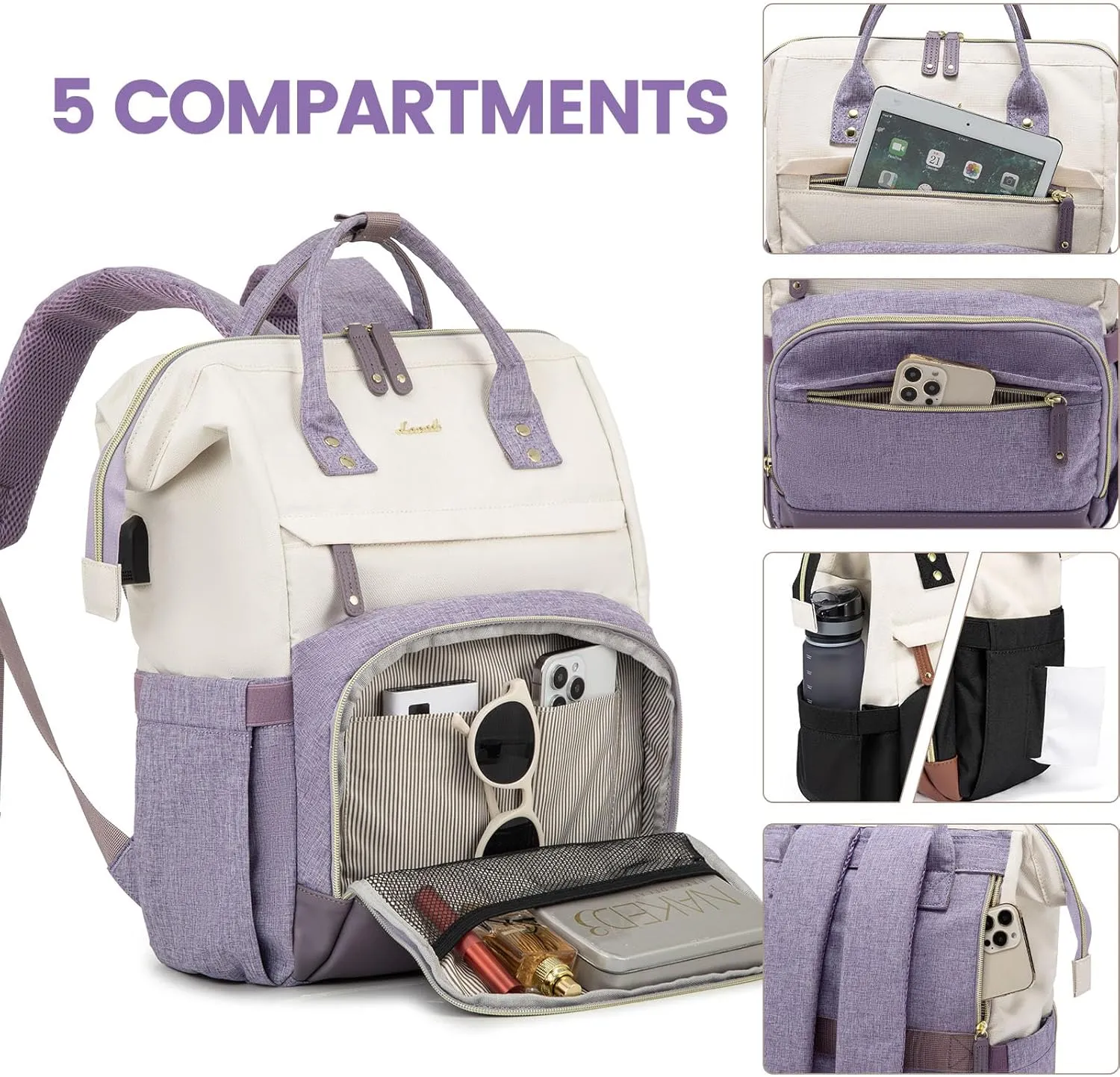 LOVEVOOK Laptop Backpack for Women, 15.6 Inch Work Business Backpacks Purse with USB Port, Large Capacity Nurse Bag College Bookbag for School, Waterproof Casual Daypack for Travel