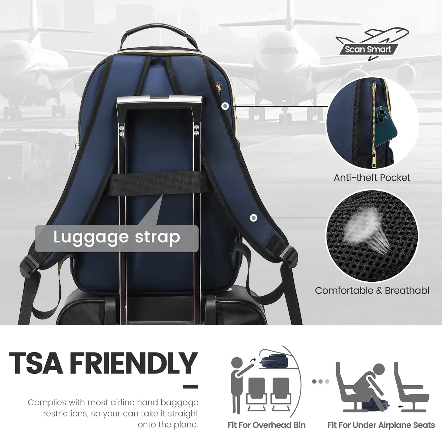 LOVEVOOK Laptop Backpack for Women 18.4 inch,Cute Womens Travel Backpack Purse,Professional Laptop Computer Bag,Waterproof Work Business College Teacher Bags Carry on Backpack with USB Port,Navy Blue
