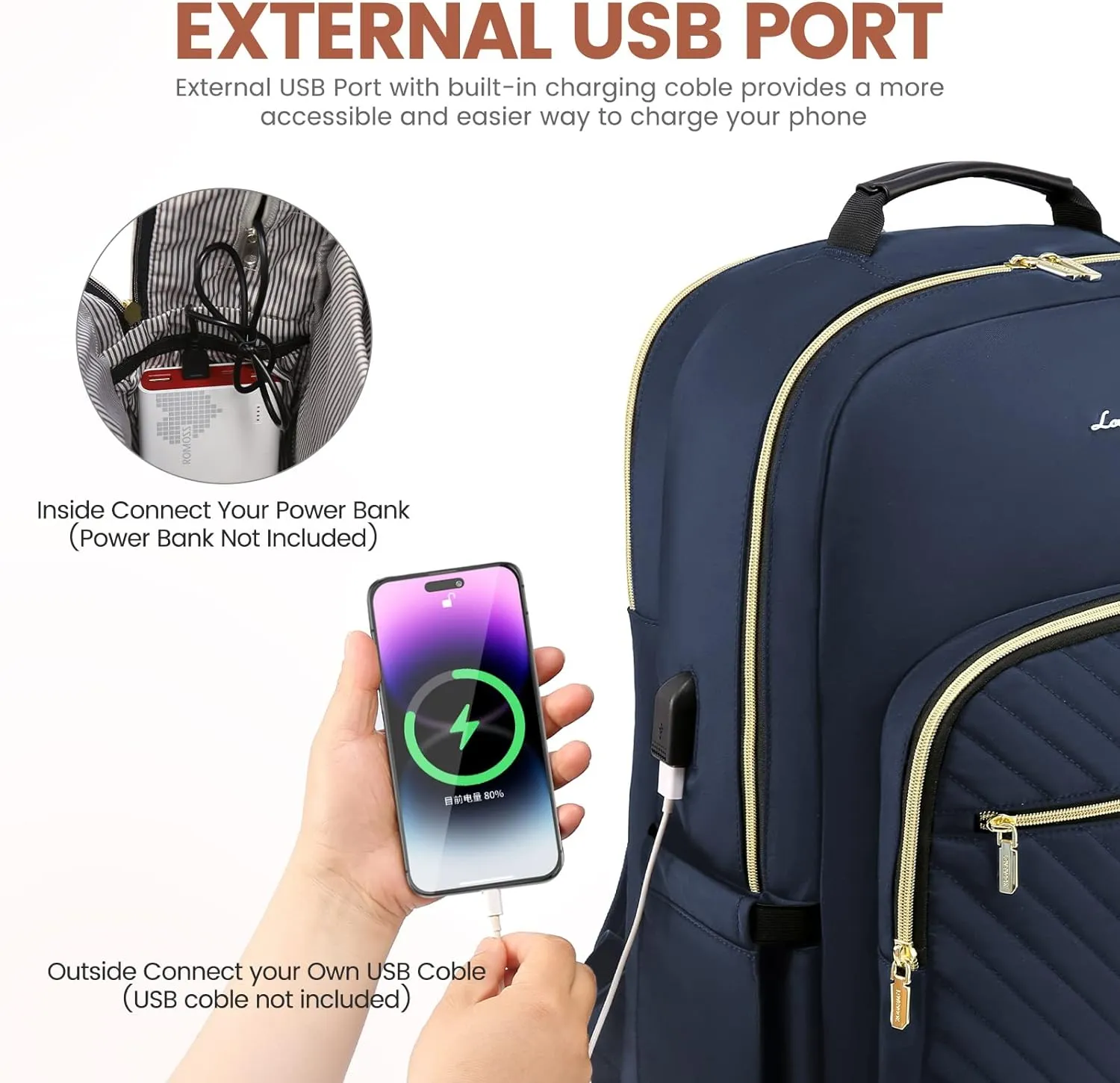 LOVEVOOK Laptop Backpack for Women 18.4 inch,Cute Womens Travel Backpack Purse,Professional Laptop Computer Bag,Waterproof Work Business College Teacher Bags Carry on Backpack with USB Port,Navy Blue