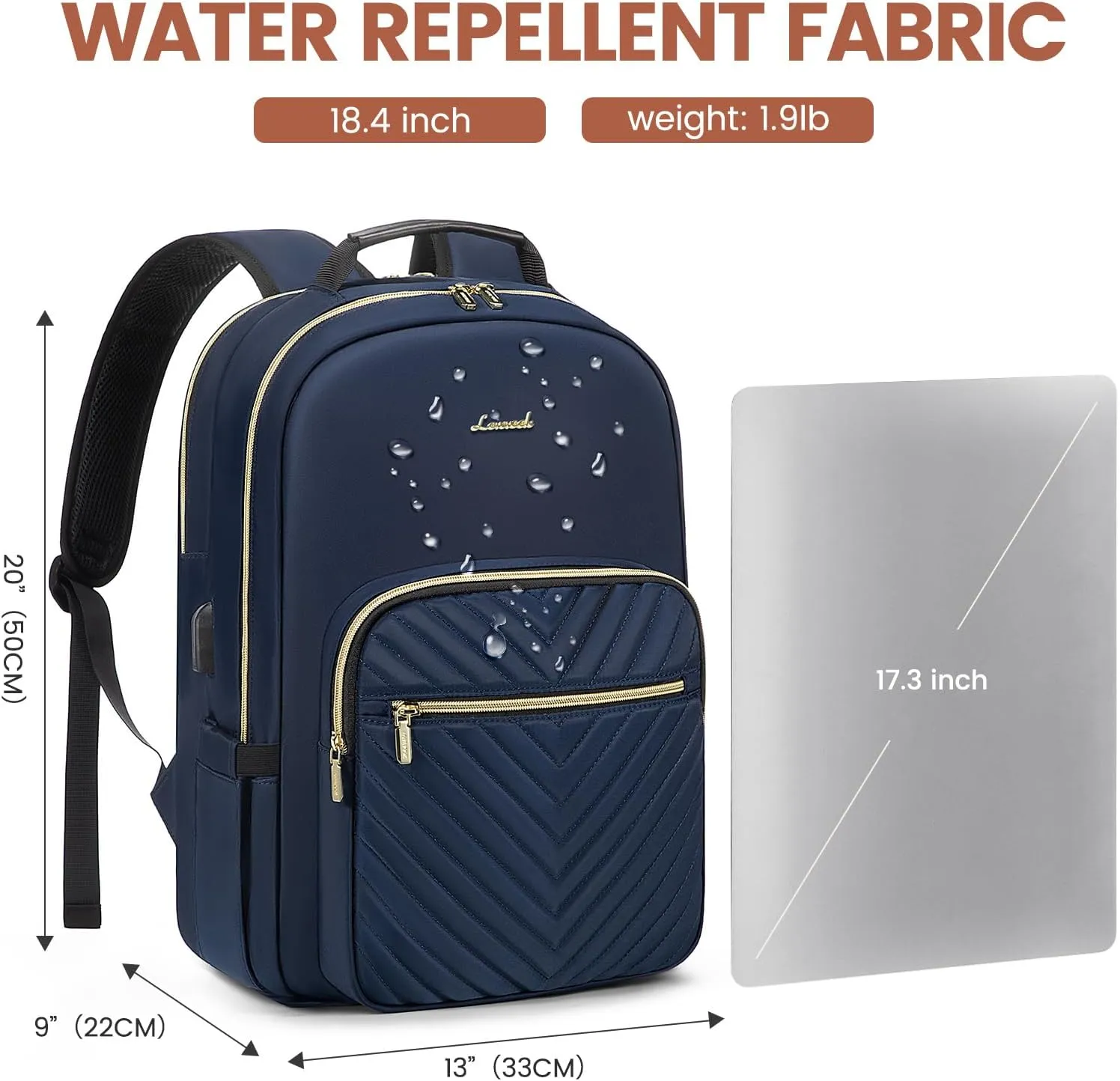 LOVEVOOK Laptop Backpack for Women 18.4 inch,Cute Womens Travel Backpack Purse,Professional Laptop Computer Bag,Waterproof Work Business College Teacher Bags Carry on Backpack with USB Port,Navy Blue