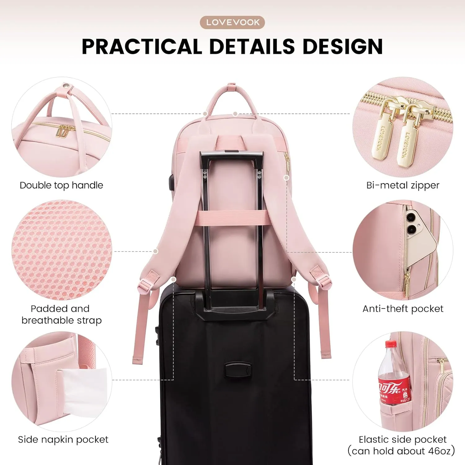 LOVEVOOK Laptop Backpack for Women, Water Resistant Travel Work Backpacks Purse Stylish College Business Teacher Nurse Computer Bag with USB Charging Port, Fits 15.6" Laptop