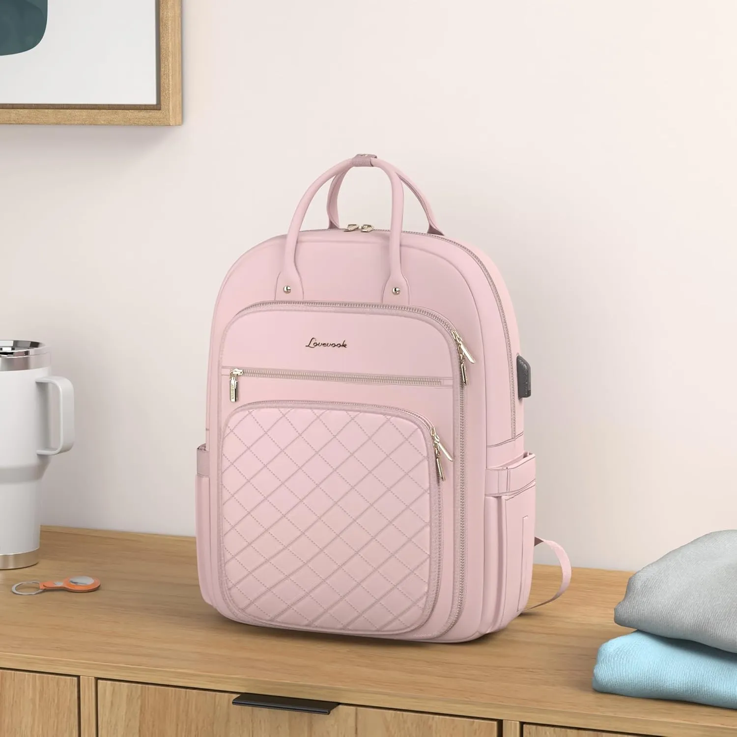 LOVEVOOK Laptop Backpack for Women, Water Resistant Travel Work Backpacks Purse Stylish College Business Teacher Nurse Computer Bag with USB Charging Port, Fits 15.6" Laptop