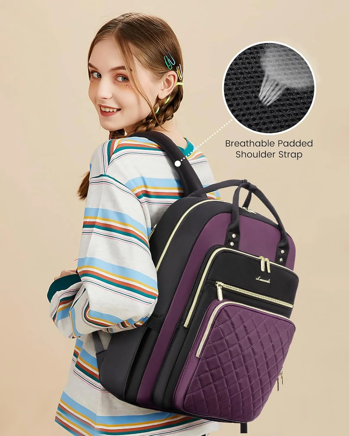 LOVEVOOK Laptop Backpack for Women, Water Resistant Travel Work Backpacks Purse Stylish College Business Teacher Nurse Computer Bag with USB Charging Port, Fits 15.6" Laptop