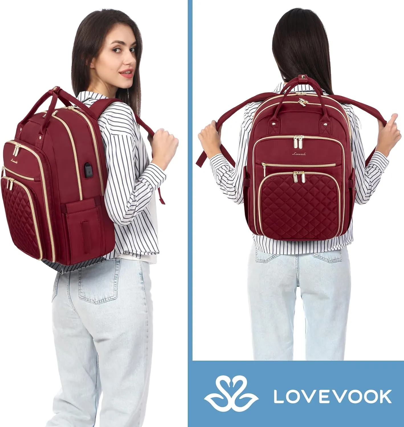 LOVEVOOK Laptop Backpack for Women with Laptop Compartment, Water Resistant Travel Work Backpacks Purse Stylish College Business Teacher Nurse Computer Bag, Fits 15.6" Laptop