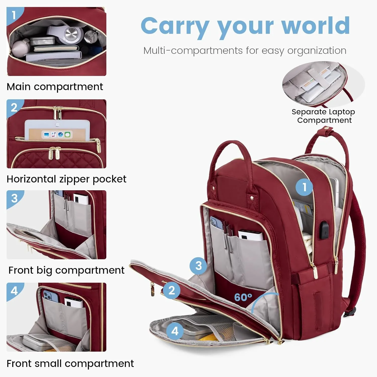 LOVEVOOK Laptop Backpack for Women with Laptop Compartment, Water Resistant Travel Work Backpacks Purse Stylish College Business Teacher Nurse Computer Bag, Fits 15.6" Laptop