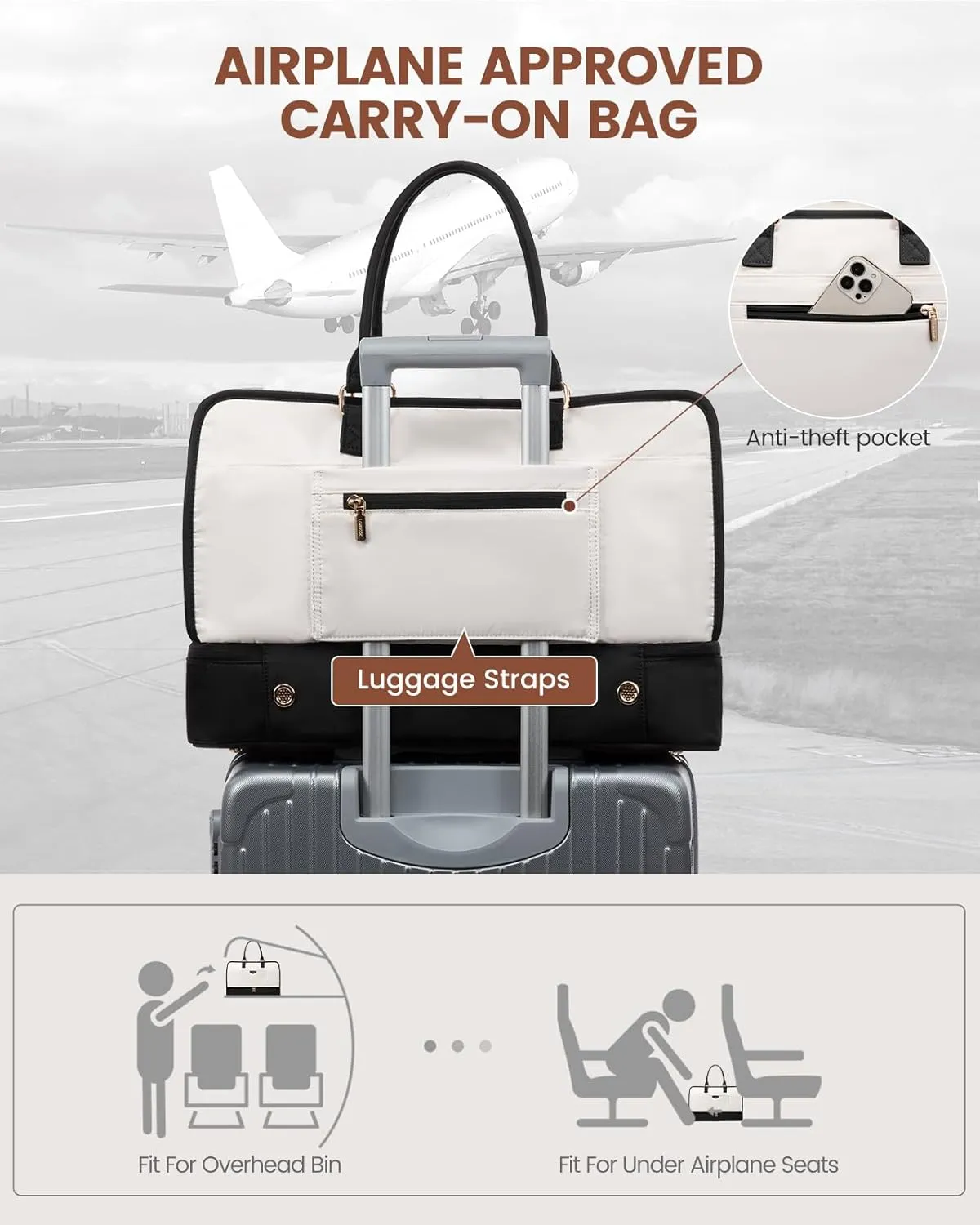 LOVEVOOK Travel Duffel Bag For Women, Weekender Bags With Shoe Compartment, Air Approved Overnight Carry-on Bags With Wet Pocket, Gym Tote Bag, Hospital Bag, 2Pcs