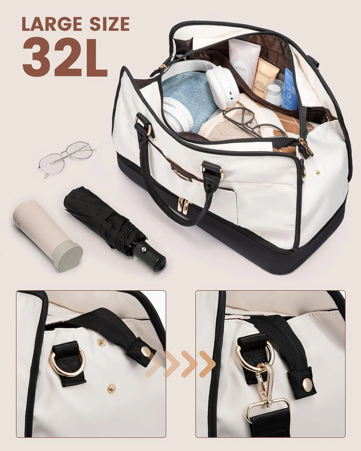 LOVEVOOK Travel Duffel Bag For Women, Weekender Bags With Shoe Compartment, Air Approved Overnight Carry-on Bags With Wet Pocket, Gym Tote Bag, Hospital Bag, 2Pcs