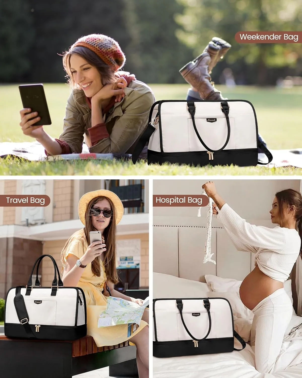 LOVEVOOK Travel Duffel Bag For Women, Weekender Bags With Shoe Compartment, Air Approved Overnight Carry-on Bags With Wet Pocket, Gym Tote Bag, Hospital Bag, 2Pcs