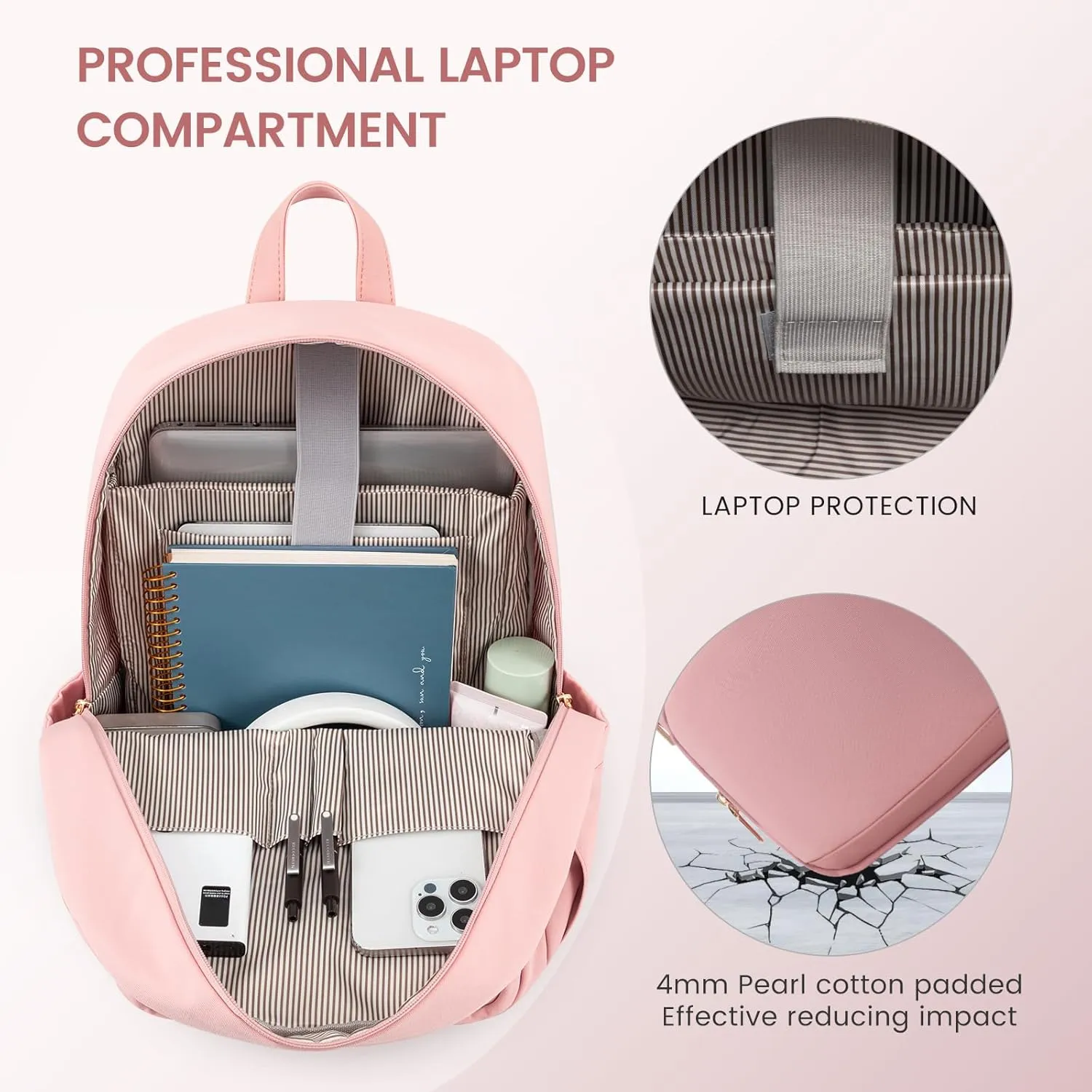 LOVEVOOK Travel Laptop Backpack for Women, Waterproof Work Backpack Fits 15.6 Inch Laptop, Large Computer Backpack for College, Pink