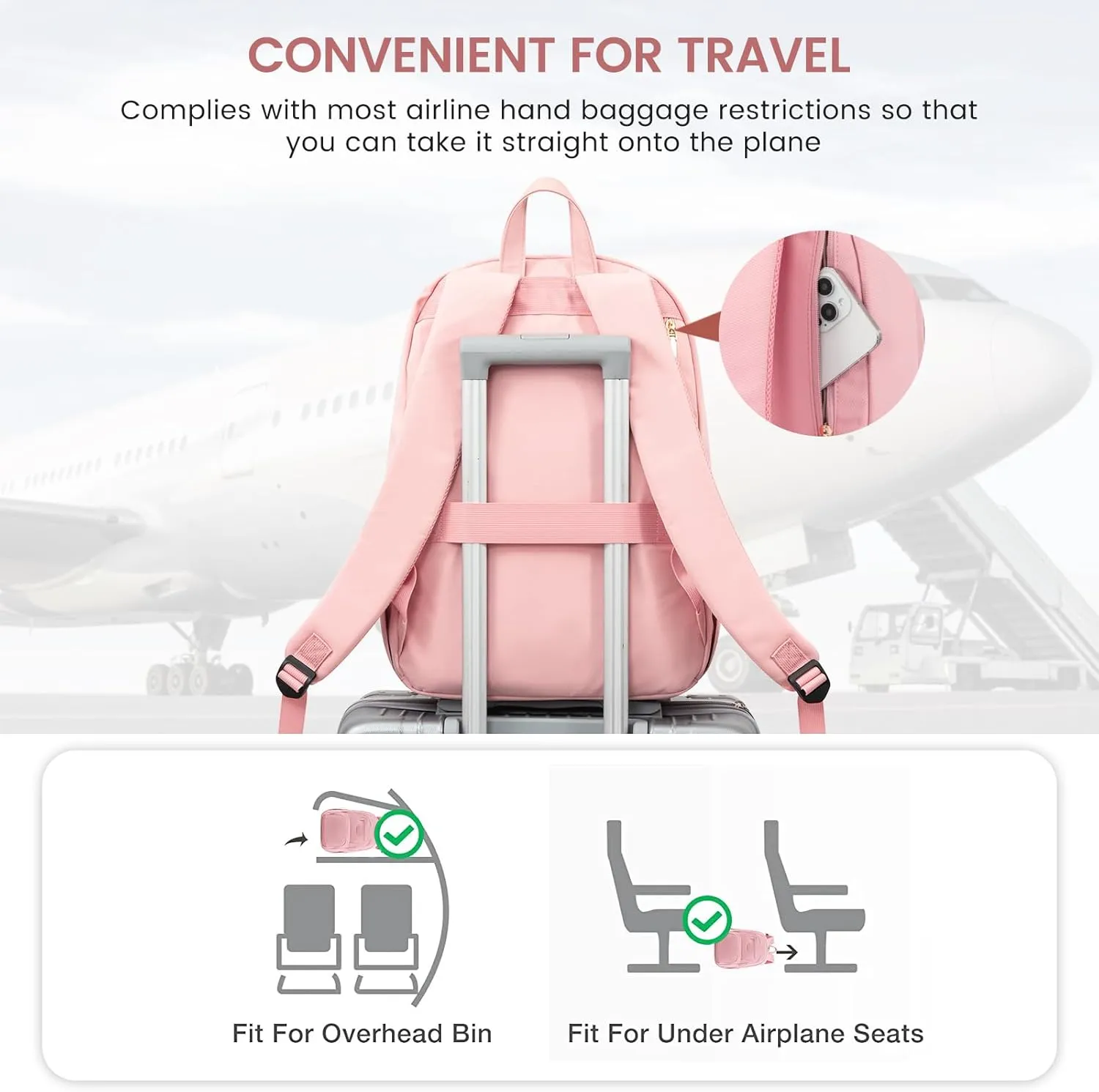LOVEVOOK Travel Laptop Backpack for Women, Waterproof Work Backpack Fits 15.6 Inch Laptop, Large Computer Backpack for College, Pink