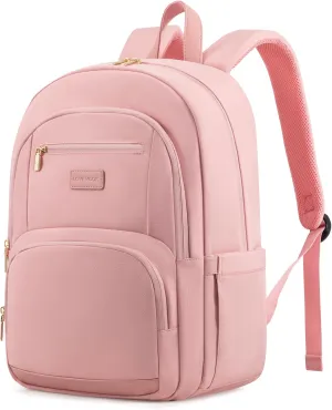 LOVEVOOK Travel Laptop Backpack for Women, Waterproof Work Backpack Fits 15.6 Inch Laptop, Large Computer Backpack for College, Pink