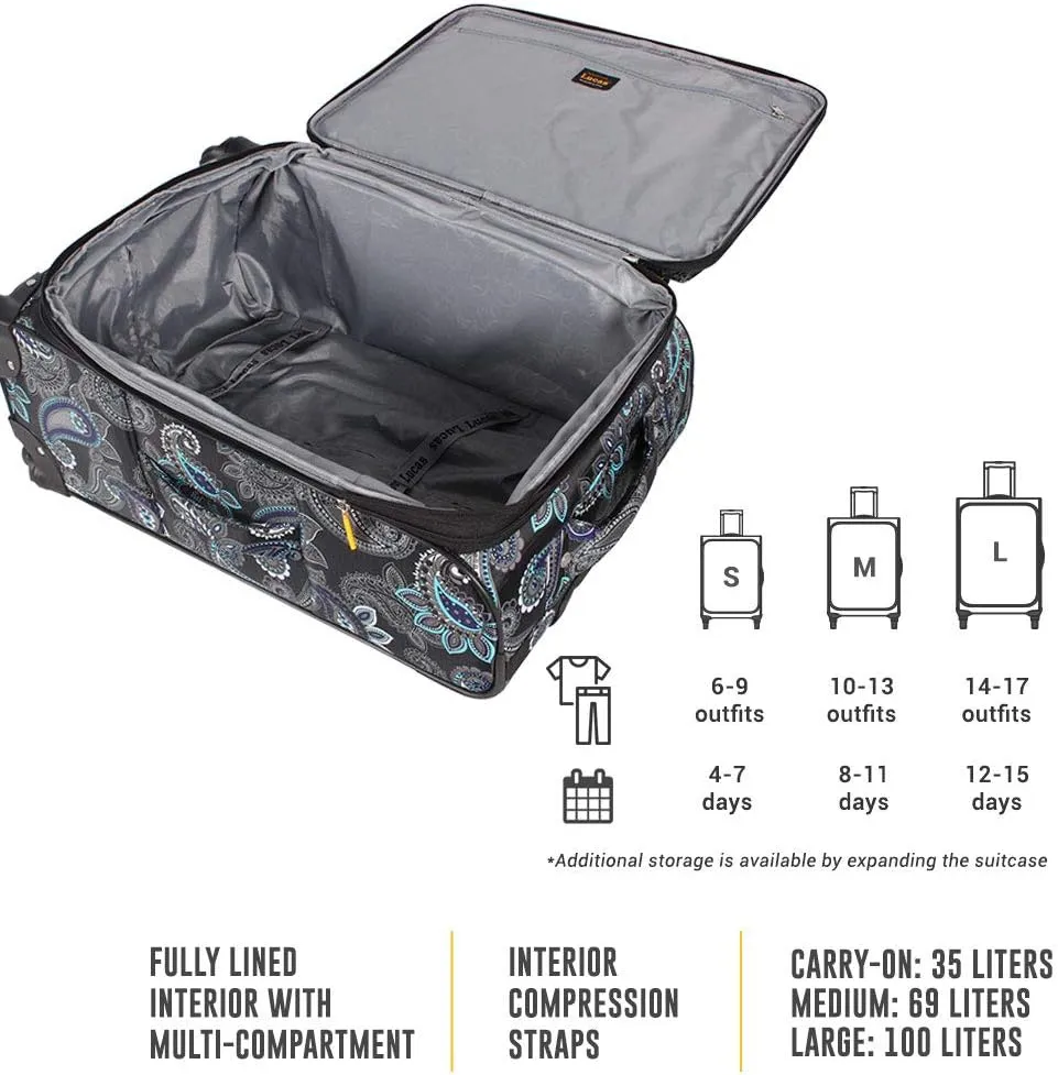 LUCAS Designer Luggage Collection - Expandable 24 Inch Softside Bag - Durable Mid-sized Ultra Lightweight Checked Suitcase with 4-Rolling Spinner Wheels (Diva)