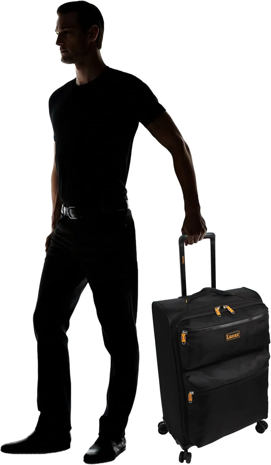 LUCAS Designer Luggage Collection - Expandable 28 Inch Softside Bag - Durable Large Ultra Lightweight Checked Suitcase with 8-Rolling Spinner Wheels (Black)