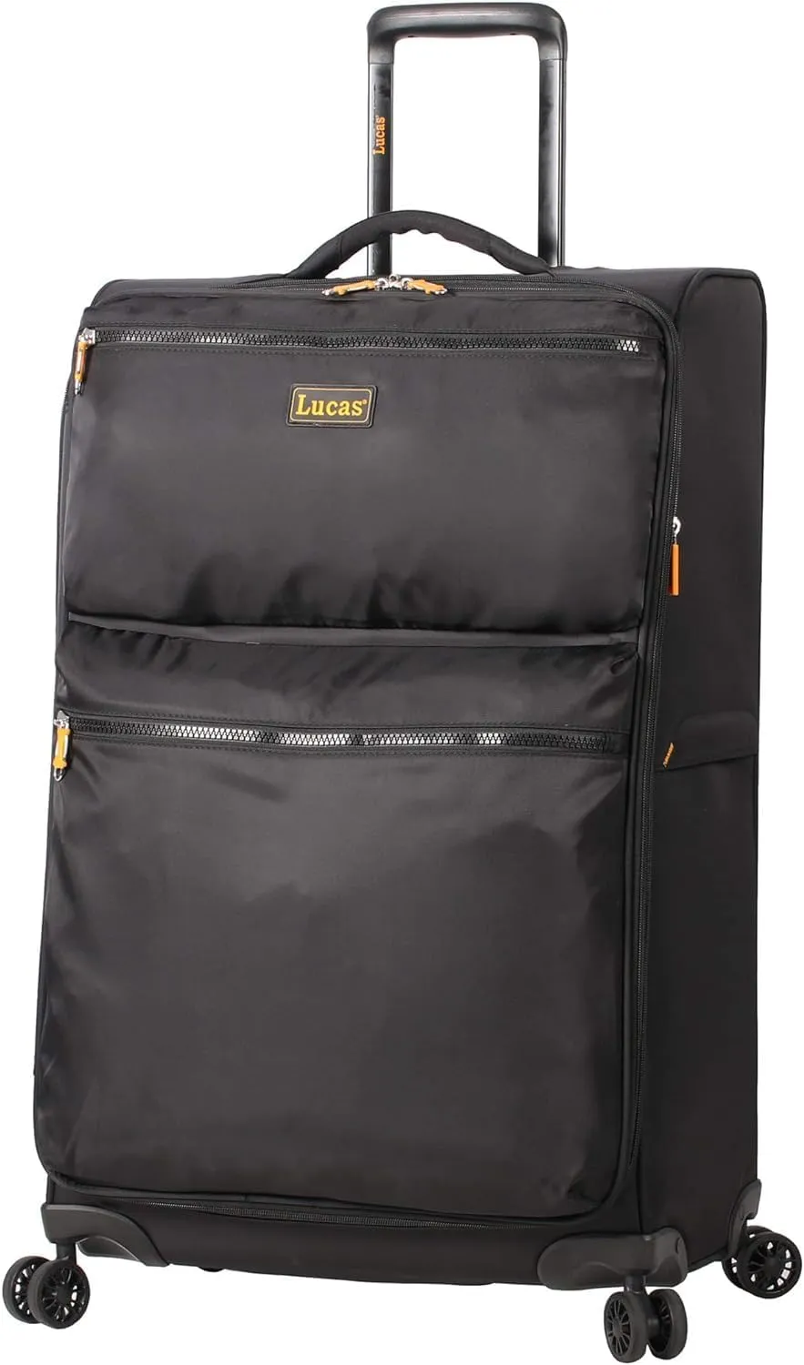 LUCAS Designer Luggage Collection - Expandable 28 Inch Softside Bag - Durable Large Ultra Lightweight Checked Suitcase with 8-Rolling Spinner Wheels (Black)