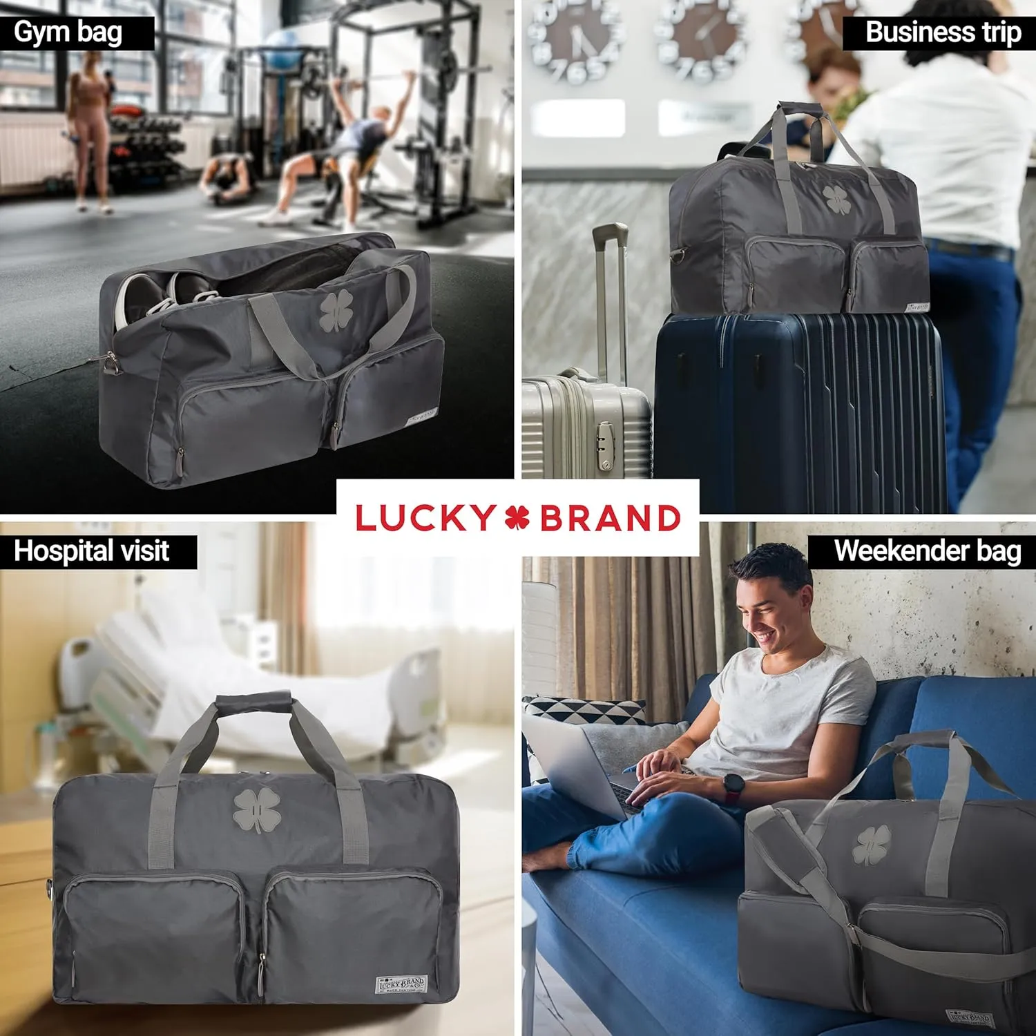 Lucky Travel Duffel Bags 115L, Gym Bag, Travel Bag & Large Duffle Bag for Men, Foldable Overnight Weekender Bags for Women & Men with Adjustable Shoulder Strap, Charcoal
