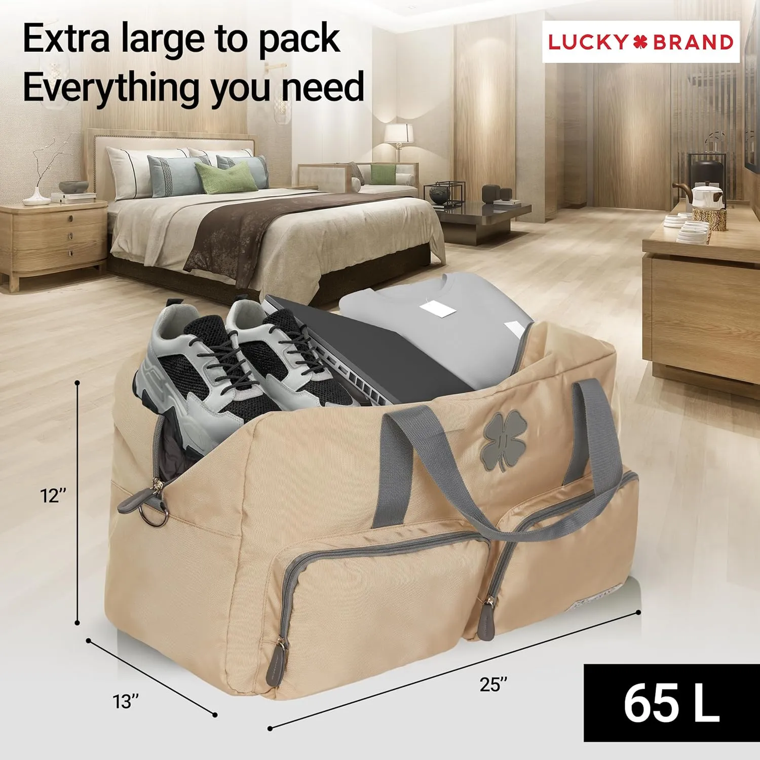 Lucky Travel Duffel Bags 65L, Gym Bag, Travel Bag & Large Duffle Bag for Men, Foldable Overnight Weekender Bags for Women & Men with Adjustable Shoulder Strap,