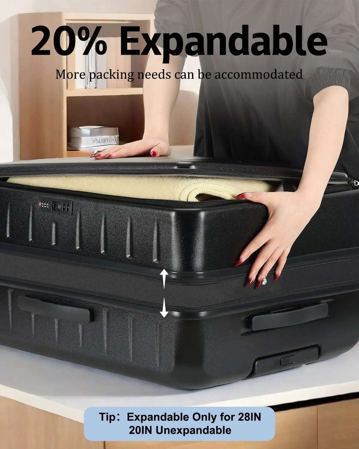 Luggage Sets 2 Pieces, 20 Inch Carry On Luggage and Expandable 28 Inch Checked Luggage with Spinner Wheels, Lightweight ABS PC Hard Shell Suitcase with Front Opening, TSA Lock (Black, 20/28)