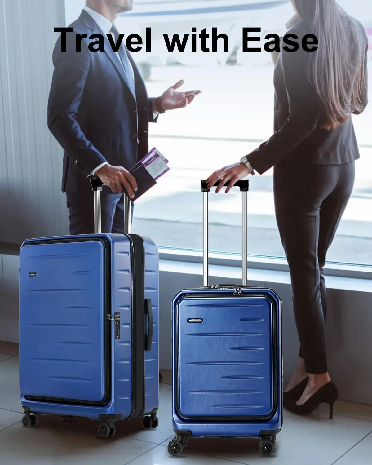 Luggage Sets 2 Pieces, 20 Inch Carry On Luggage and Expandable 28 Inch Checked Luggage with Spinner Wheels, Lightweight ABS PC Hard Shell Suitcase with Front Opening, TSA Lock (Blue, 20/28)