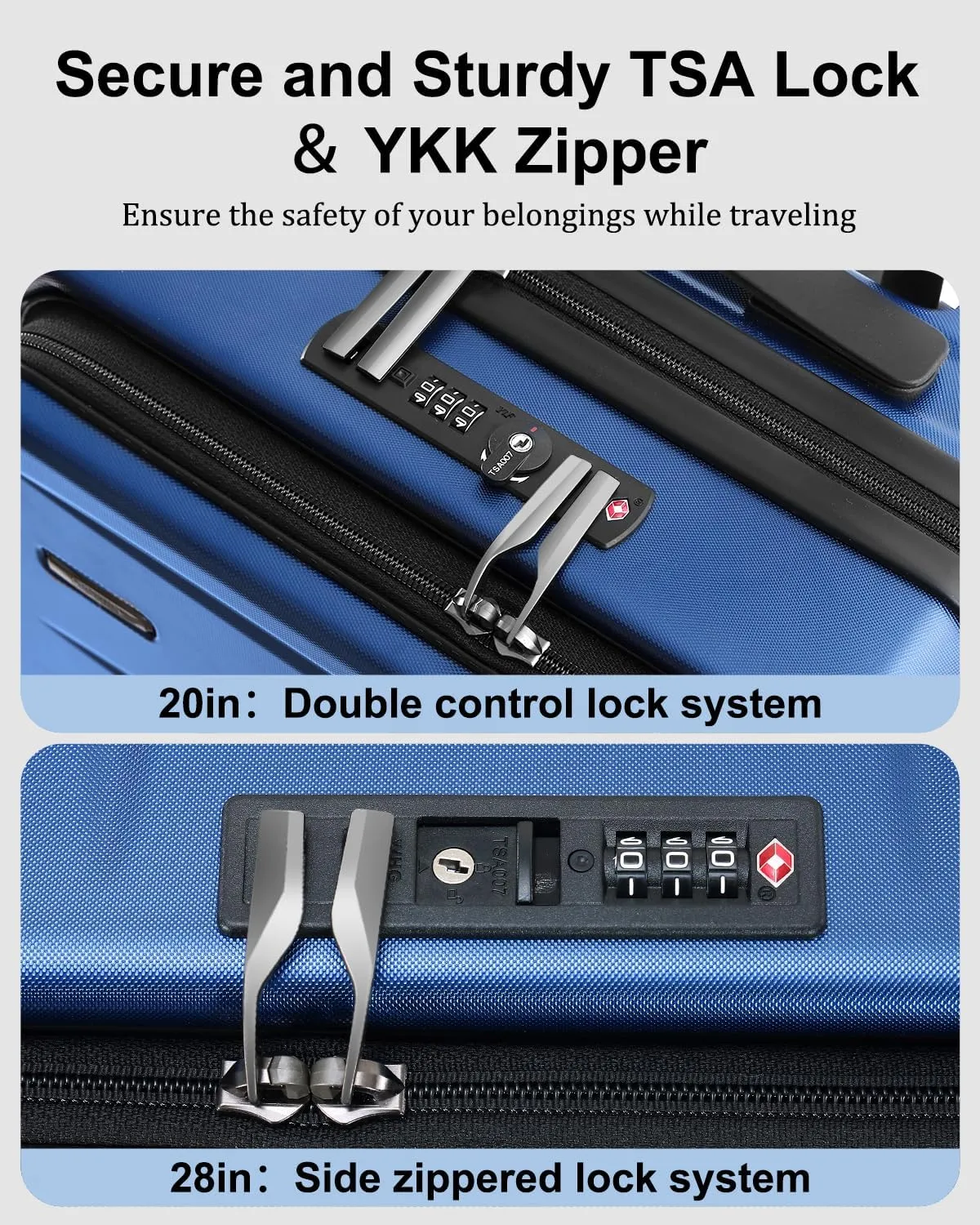 Luggage Sets 2 Pieces, 20 Inch Carry On Luggage and Expandable 28 Inch Checked Luggage with Spinner Wheels, Lightweight ABS PC Hard Shell Suitcase with Front Opening, TSA Lock (Blue, 20/28)