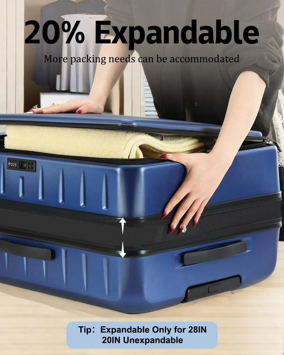 Luggage Sets 2 Pieces, 20 Inch Carry On Luggage and Expandable 28 Inch Checked Luggage with Spinner Wheels, Lightweight ABS PC Hard Shell Suitcase with Front Opening, TSA Lock (Blue, 20/28)