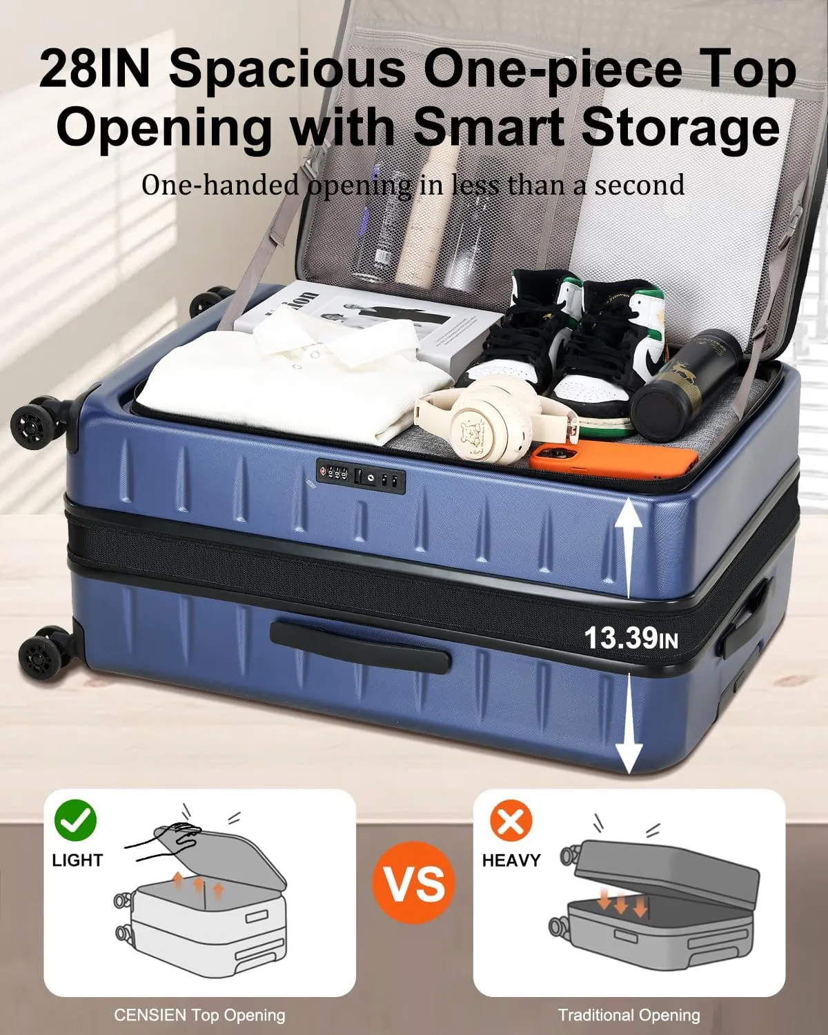 Luggage Sets 2 Pieces, 20 Inch Carry On Luggage and Expandable 28 Inch Checked Luggage with Spinner Wheels, Lightweight ABS PC Hard Shell Suitcase with Front Opening, TSA Lock (Blue, 20/28)