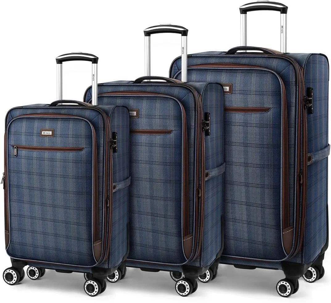 Luggage Sets 3 Piece,Suitcases with Wheels Hardshell,Softside Luggage Set,Foldie Travel Bag Expandable,Charcoal Material W/Tsa Lock & Double Spinner Wheels(20in/26in/30in) COLOR#2