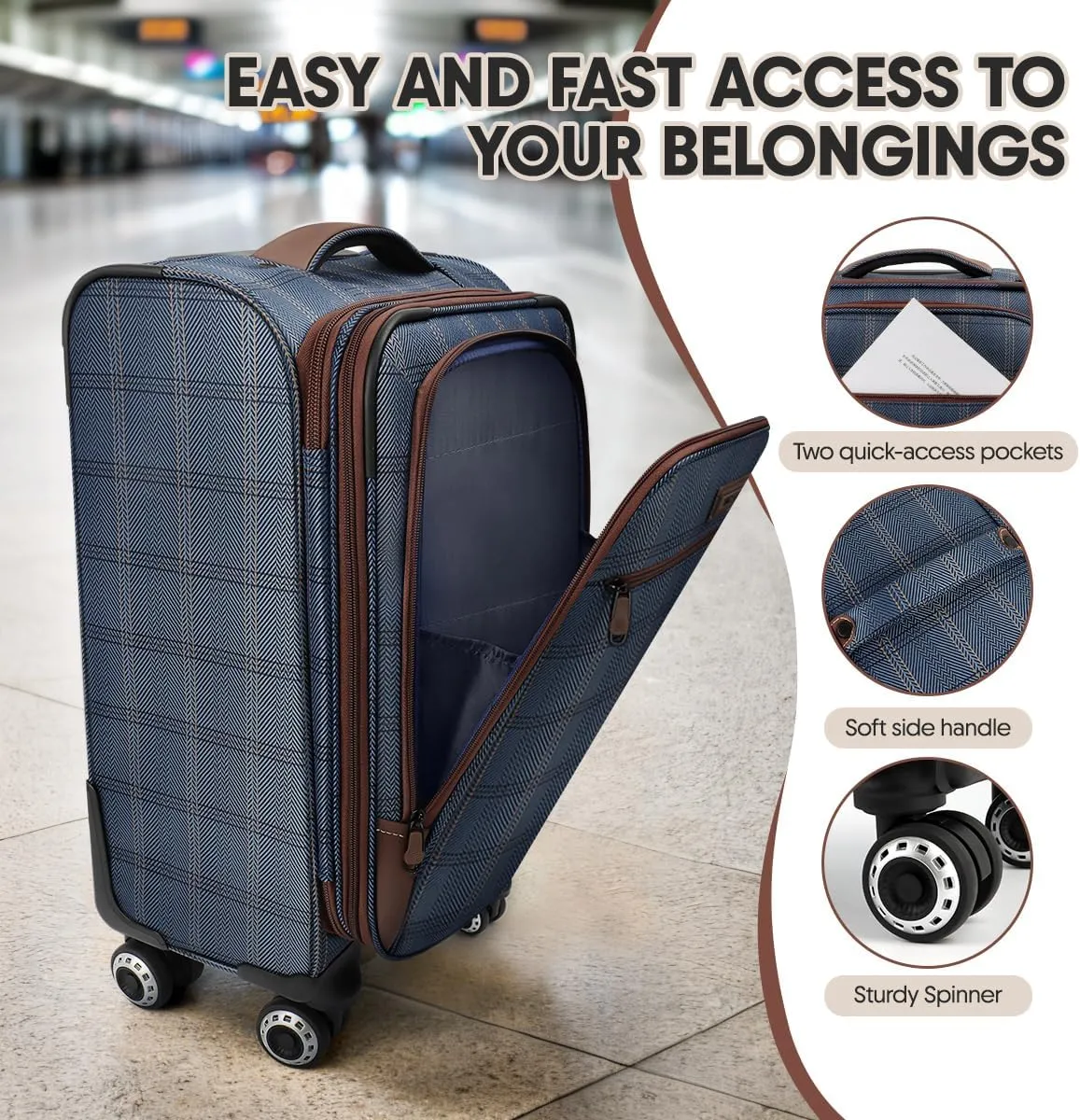 Luggage Sets 3 Piece,Suitcases with Wheels Hardshell,Softside Luggage Set,Foldie Travel Bag Expandable,Charcoal Material W/Tsa Lock & Double Spinner Wheels(20in/26in/30in) COLOR#2