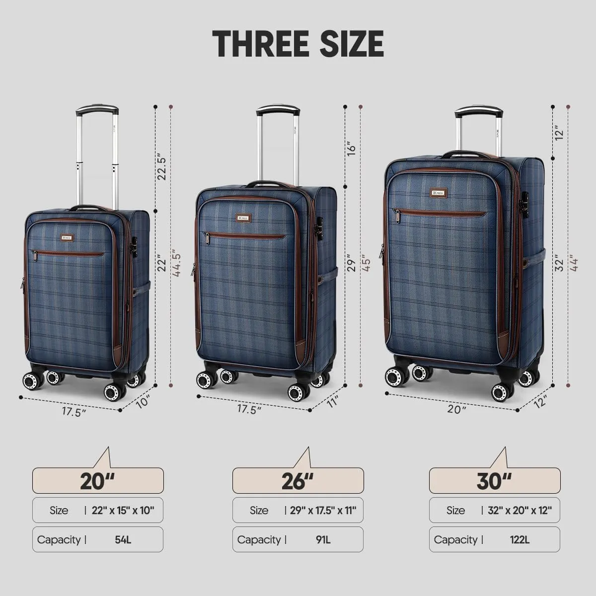 Luggage Sets 3 Piece,Suitcases with Wheels Hardshell,Softside Luggage Set,Foldie Travel Bag Expandable,Charcoal Material W/Tsa Lock & Double Spinner Wheels(20in/26in/30in) COLOR#2