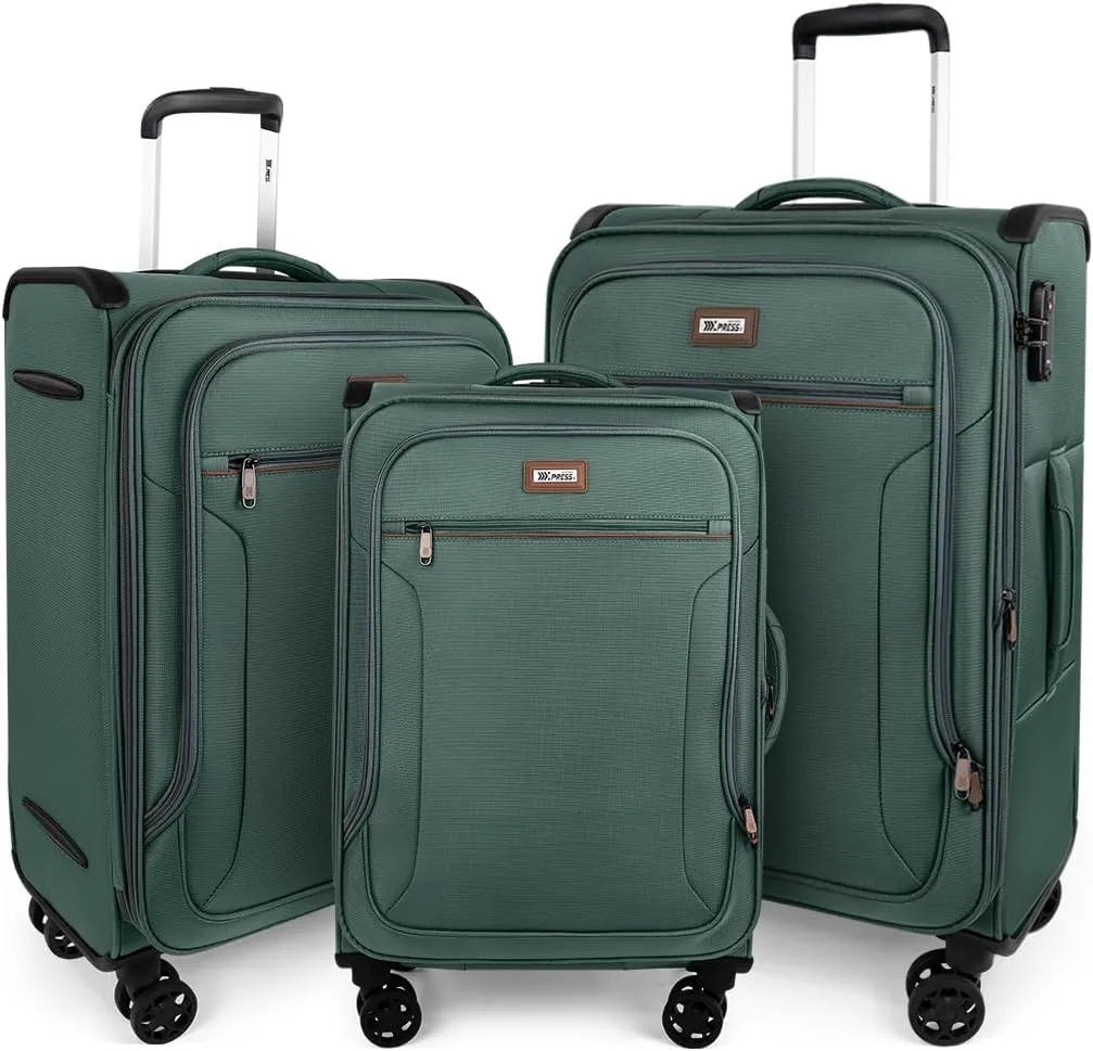 Luggage Sets 3 Piece,Suitcases with Wheels Hardshell,Softside Luggage Set,Foldie Travel Bag Expandable,Charcoal Material W/Tsa Lock & Double Spinner Wheels(20in/28in/30in) Grey