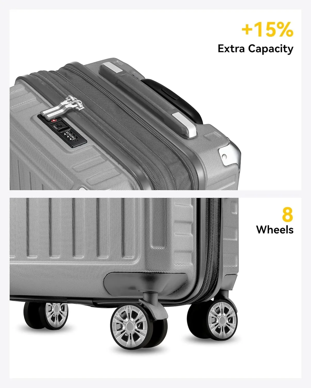 LUGGEX 28 Inch Luggage with Spinner Wheels, PC Expandable Hard Shell Suitcases Large Checked Luggage, Silver