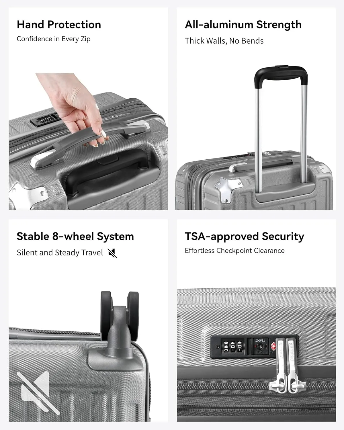 LUGGEX 28 Inch Luggage with Spinner Wheels, PC Expandable Hard Shell Suitcases Large Checked Luggage, Silver