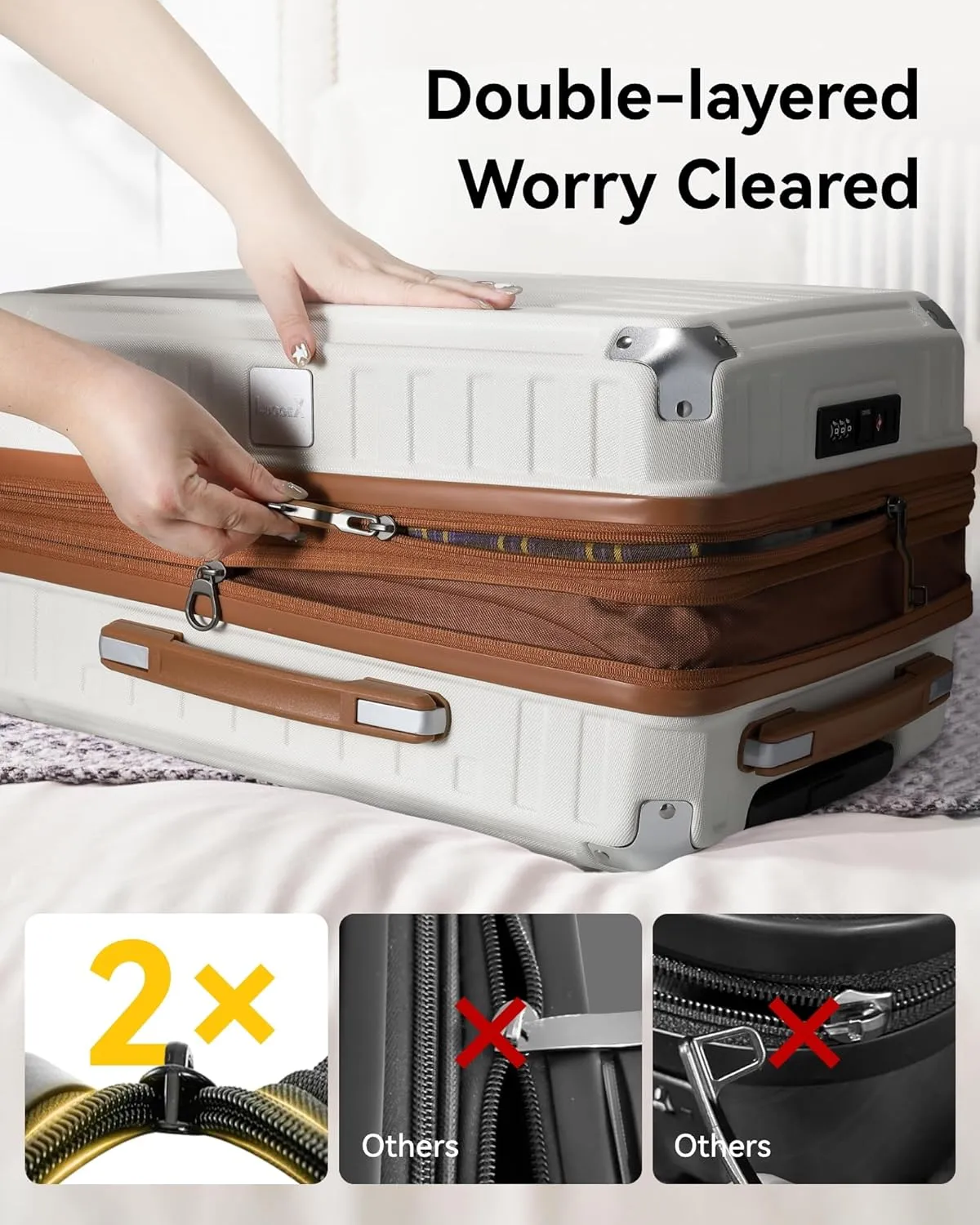 LUGGEX 28 Inch Luggage with Spinner Wheels, PC Expandable Hard Shell Suitcases Large Checked Luggage, Silver