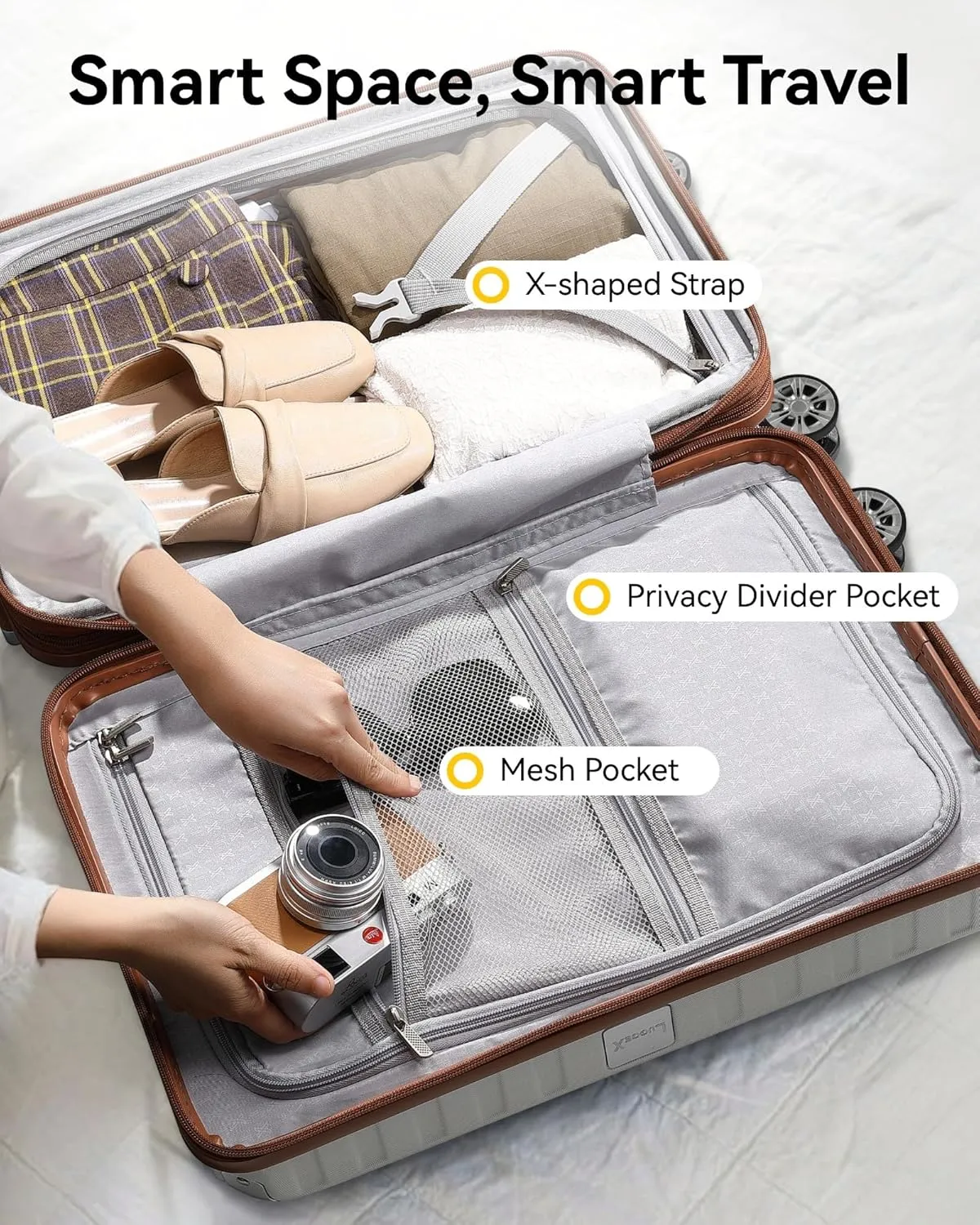 LUGGEX Carry On Luggage 22x14x9 Airline Approved, PC Expandable Hard Shell Suitcases with Spinner Wheels, 20 Inch, Silver