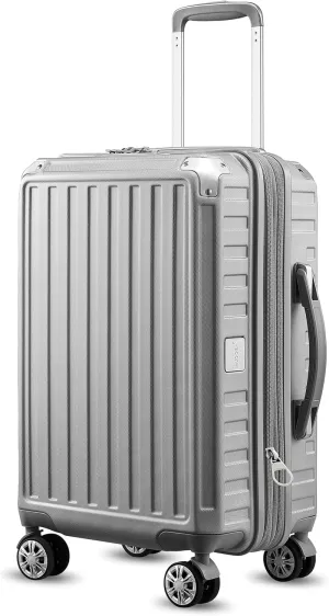 LUGGEX Carry On Luggage 22x14x9 Airline Approved, PC Expandable Hard Shell Suitcases with Spinner Wheels, 20 Inch, Silver