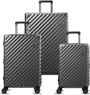 LUGGEX Luggage with Spinner Wheels, Polycarbonate Expandable Hard Shell Suitcase, 3 Piece Set, Charcoal Metallic
