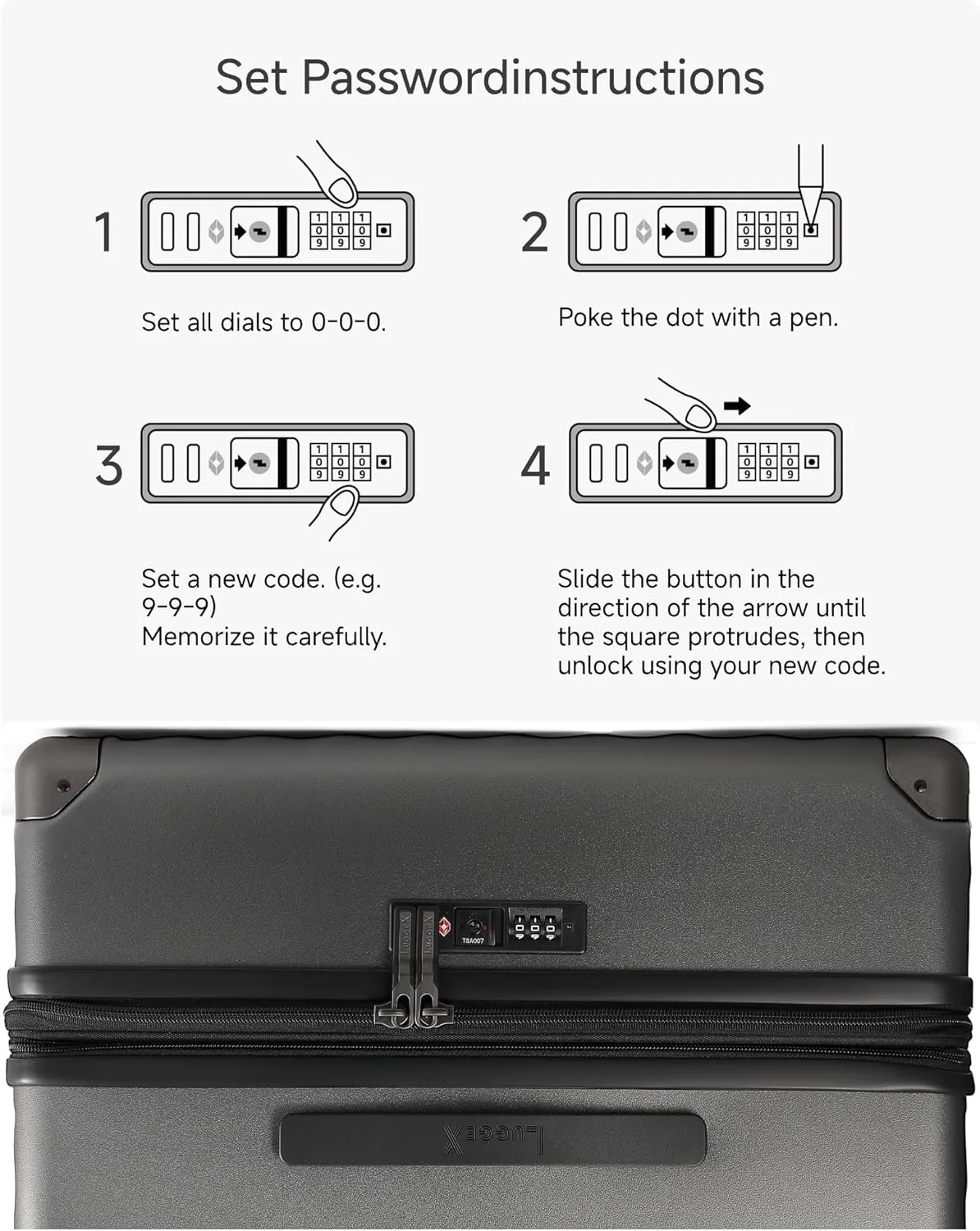 LUGGEX Luggage with Spinner Wheels, Polycarbonate Expandable Hard Shell Suitcase, 3 Piece Set, Charcoal Metallic
