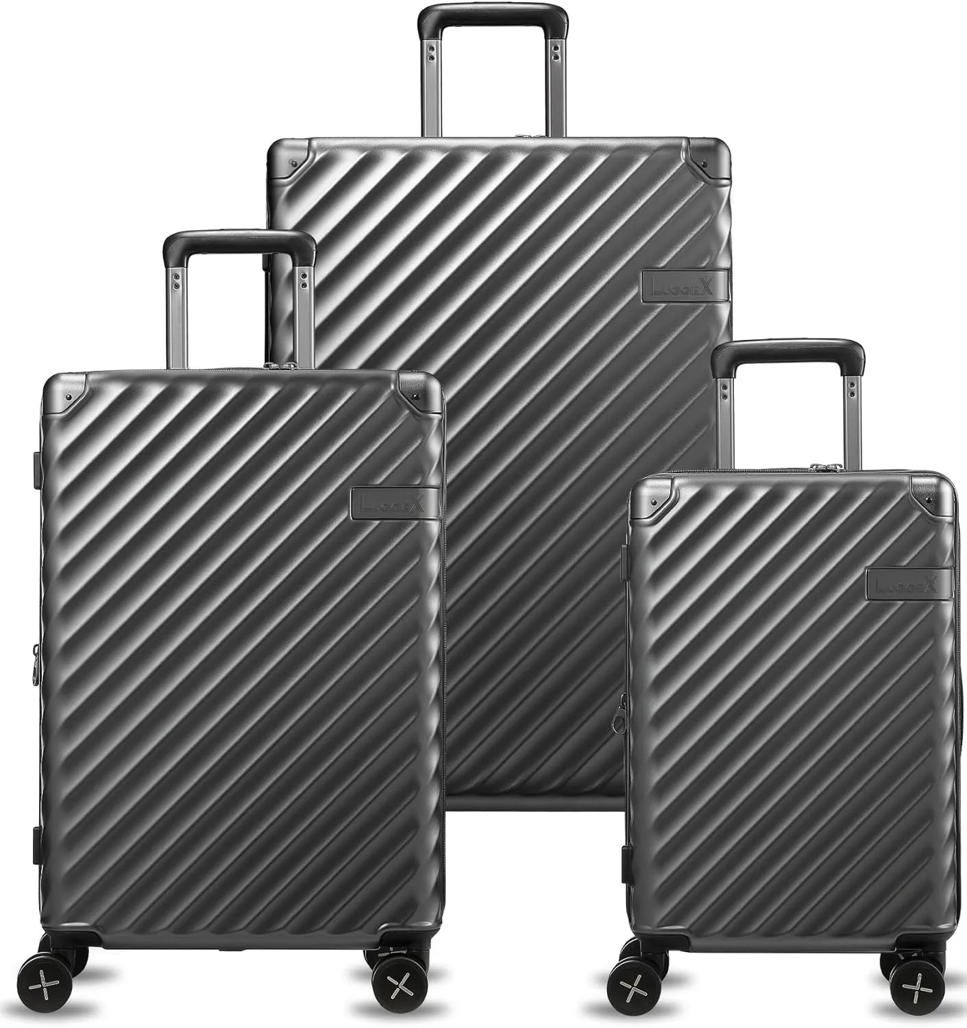 LUGGEX Luggage with Spinner Wheels, Polycarbonate Expandable Hard Shell Suitcase, 3 Piece Set, Charcoal Metallic