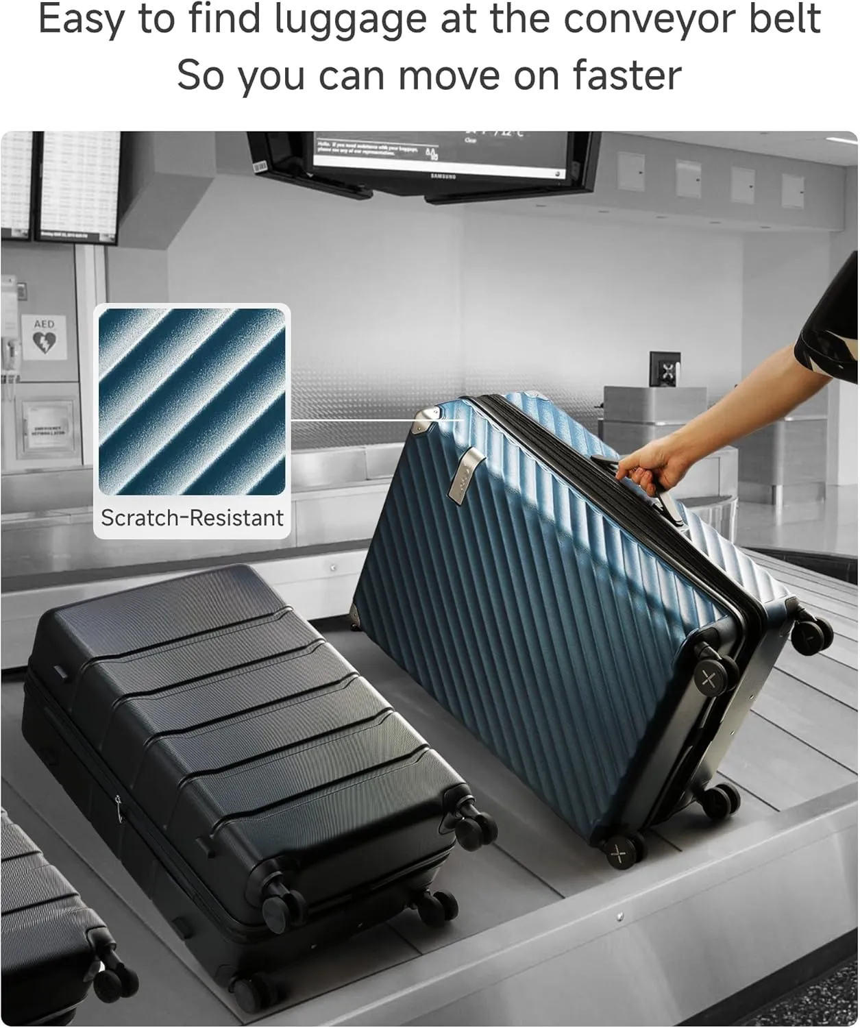 LUGGEX Luggage with Spinner Wheels, Polycarbonate Expandable Hard Shell Suitcase, 3 Piece Set, Charcoal Metallic