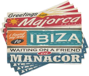 Lunarable Ibiza Place Mats Set of 4, Vacation Themed Majorca Ibiza and Manacor Exotic Places from Balear Region Spain, Washable Fabric Placemats for Dining Room Kitchen Table Decor, Multicolor