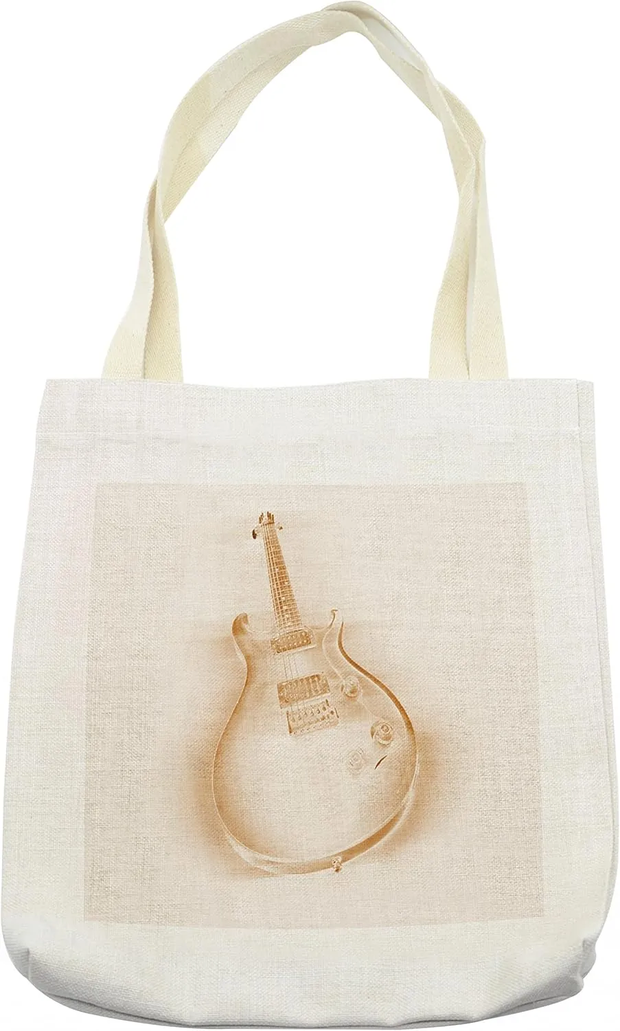 Lunarable Music Tote Bag, Graphic of Electric Guitar on Plain Background Modern Hobbies Rock Pop Jazz Genre, Cloth Linen Reusable Bag for Shopping Books Beach and More, 16.5" X 14", Cream