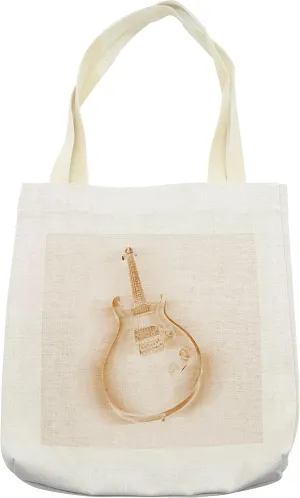 Lunarable Music Tote Bag, Graphic of Electric Guitar on Plain Background Modern Hobbies Rock Pop Jazz Genre, Cloth Linen Reusable Bag for Shopping Books Beach and More, 16.5" X 14", Cream