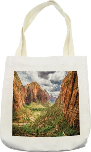 Lunarable National Parks Tote Bag, Utah Plateau Mojave Desert Southwest Erosion Native Aztec Print, Cloth Linen Reusable Bag for Shopping Books Beach and More, 16.5" X 14", Cream