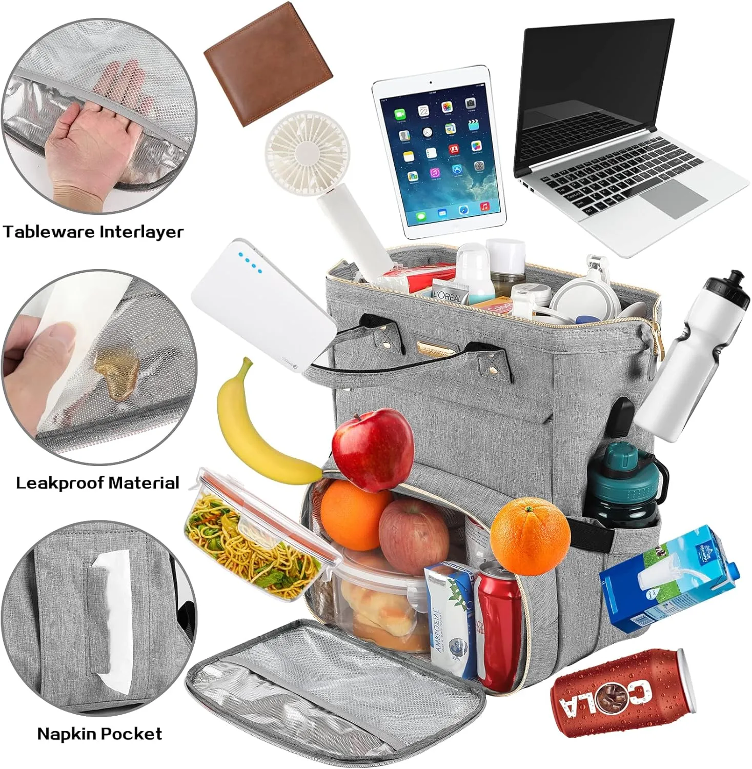 Lunch Bag Backpack, Insulated Cooler Backpack Lunch Box Laptop Backpack with USB Port for Women Men