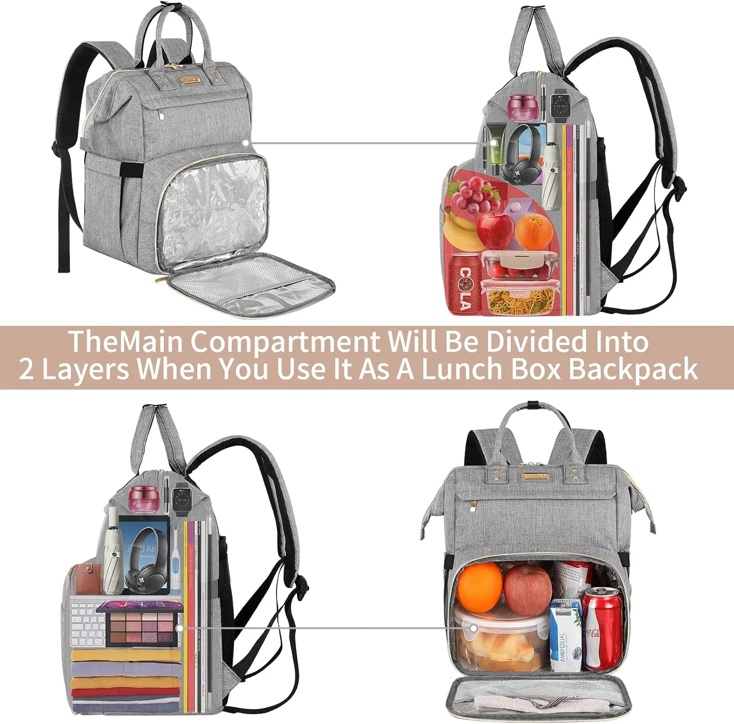 Lunch Bag Backpack, Insulated Cooler Backpack Lunch Box Laptop Backpack with USB Port for Women Men