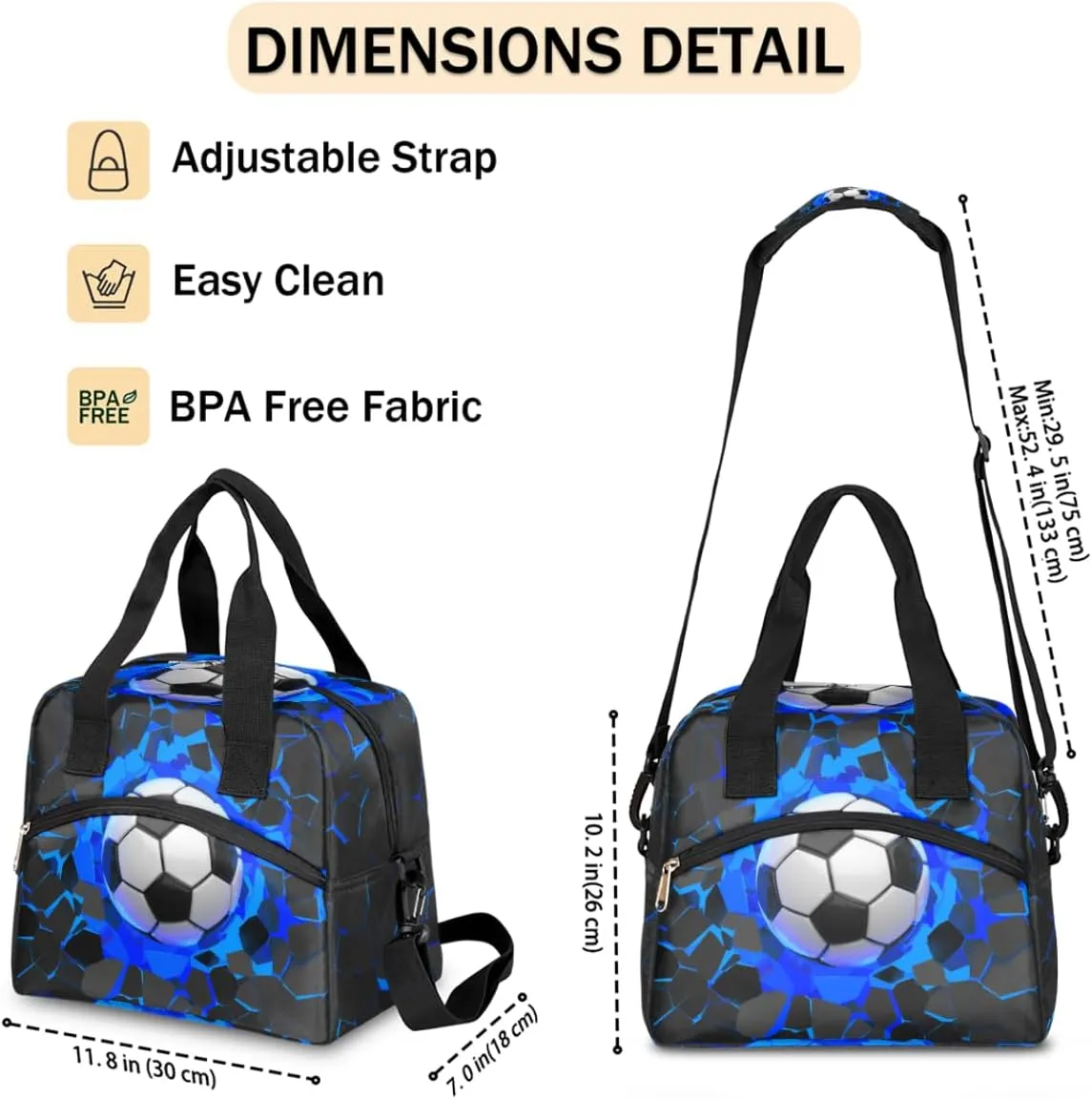 Lunch Bag Box Soccer Wall Theme Insulated Cooler Lunch Tote Bag Container Snacks Organizer for Women Men Adult Office Work Picnic Hiking