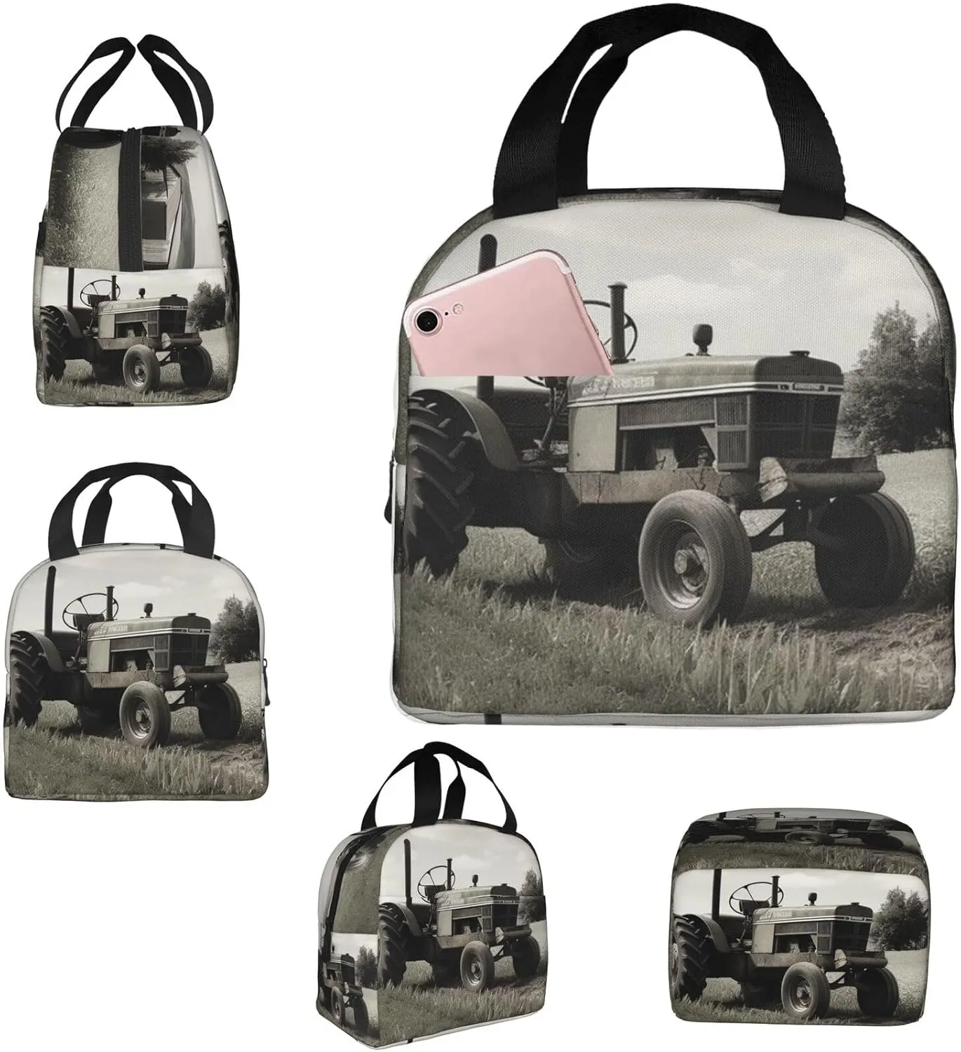 Lunch Bag Tractor Agriculture Tranquil Insulated Lunch Box for Women Men Reusable Lunch Tote Cooler Bag for Office Work