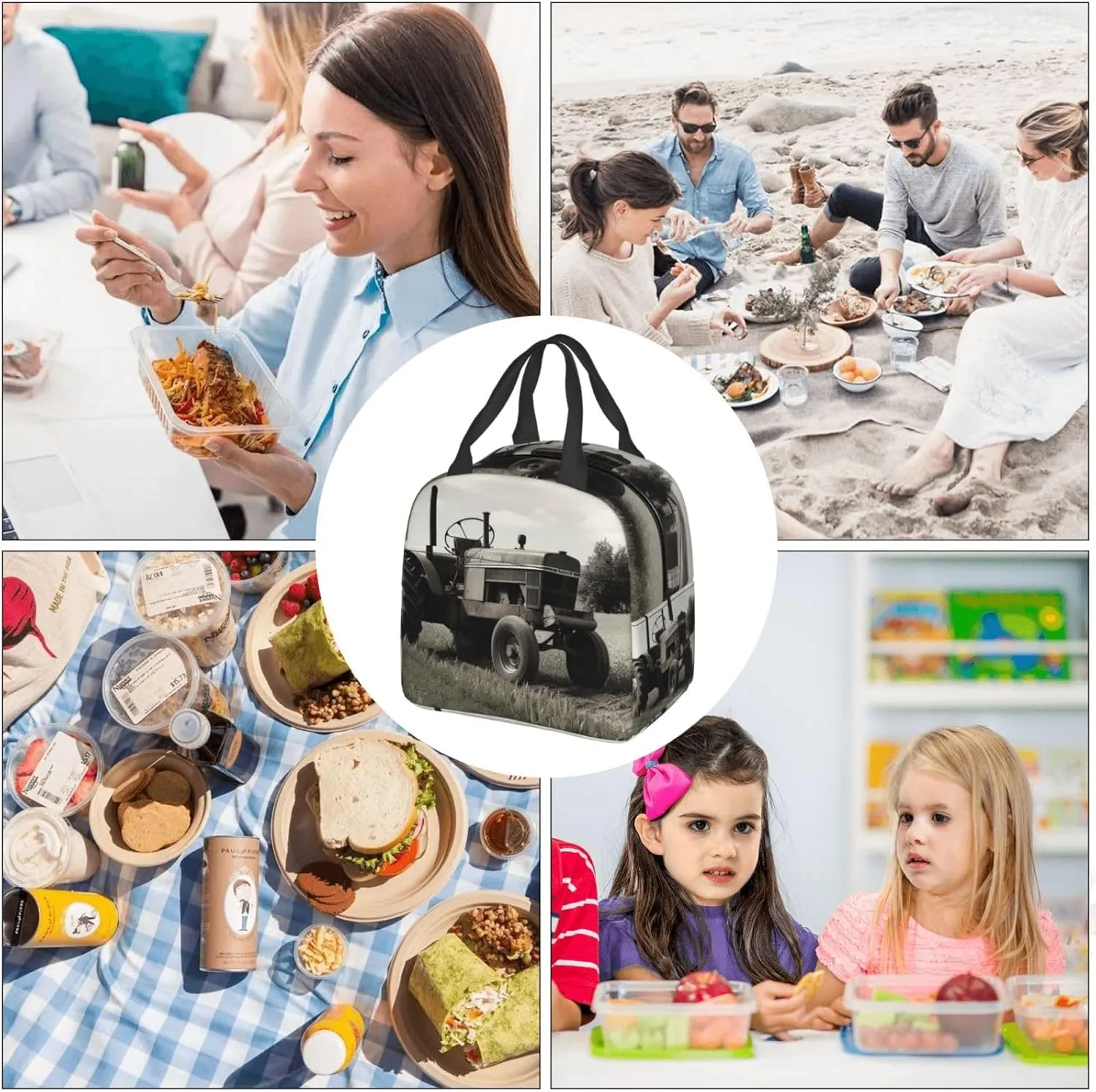 Lunch Bag Tractor Agriculture Tranquil Insulated Lunch Box for Women Men Reusable Lunch Tote Cooler Bag for Office Work