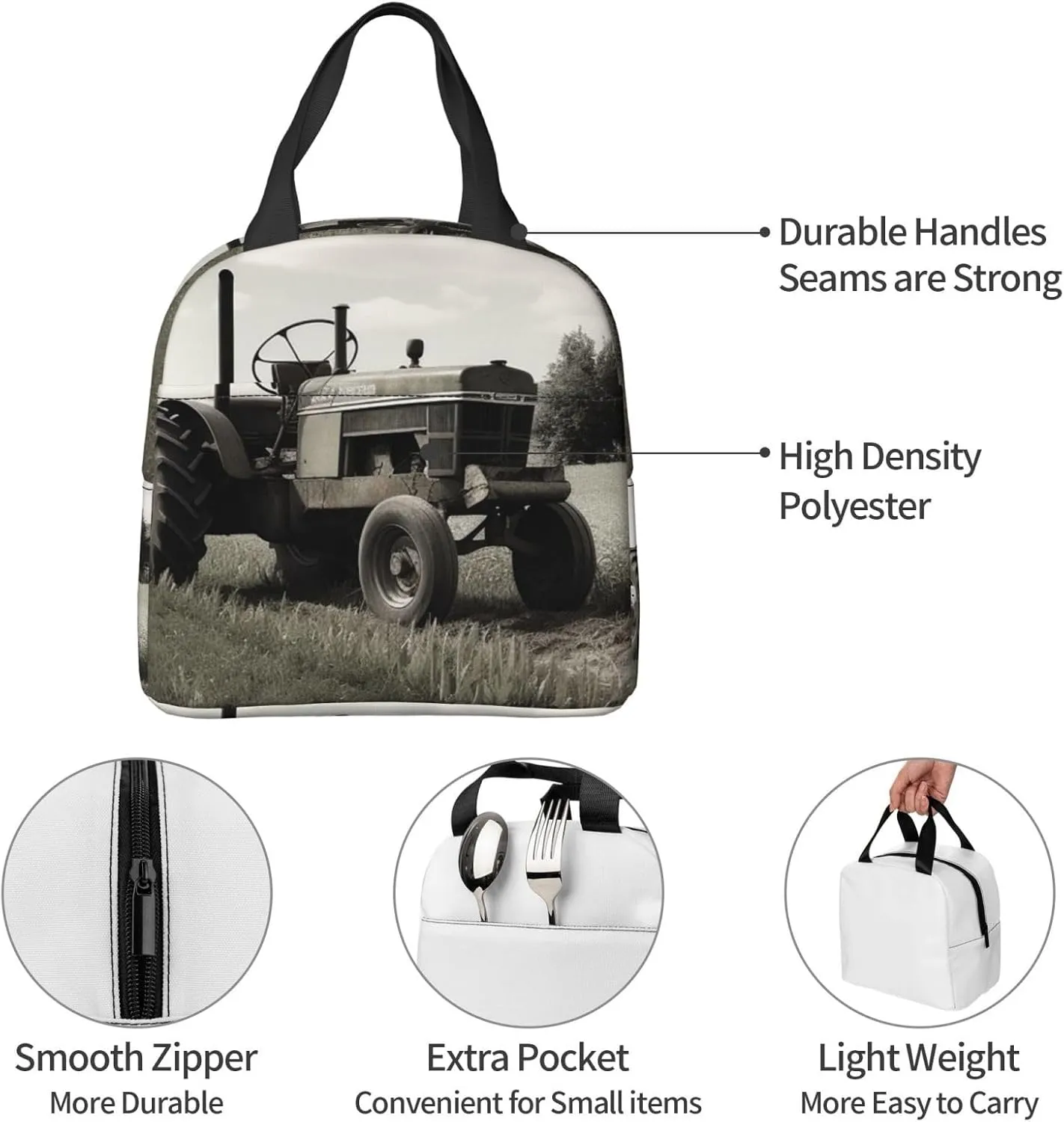 Lunch Bag Tractor Agriculture Tranquil Insulated Lunch Box for Women Men Reusable Lunch Tote Cooler Bag for Office Work